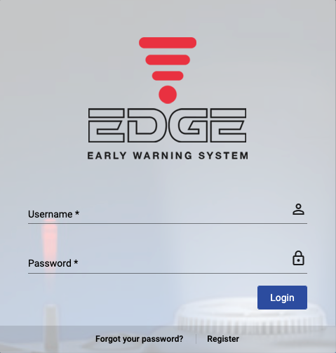 Edge warning system login screen